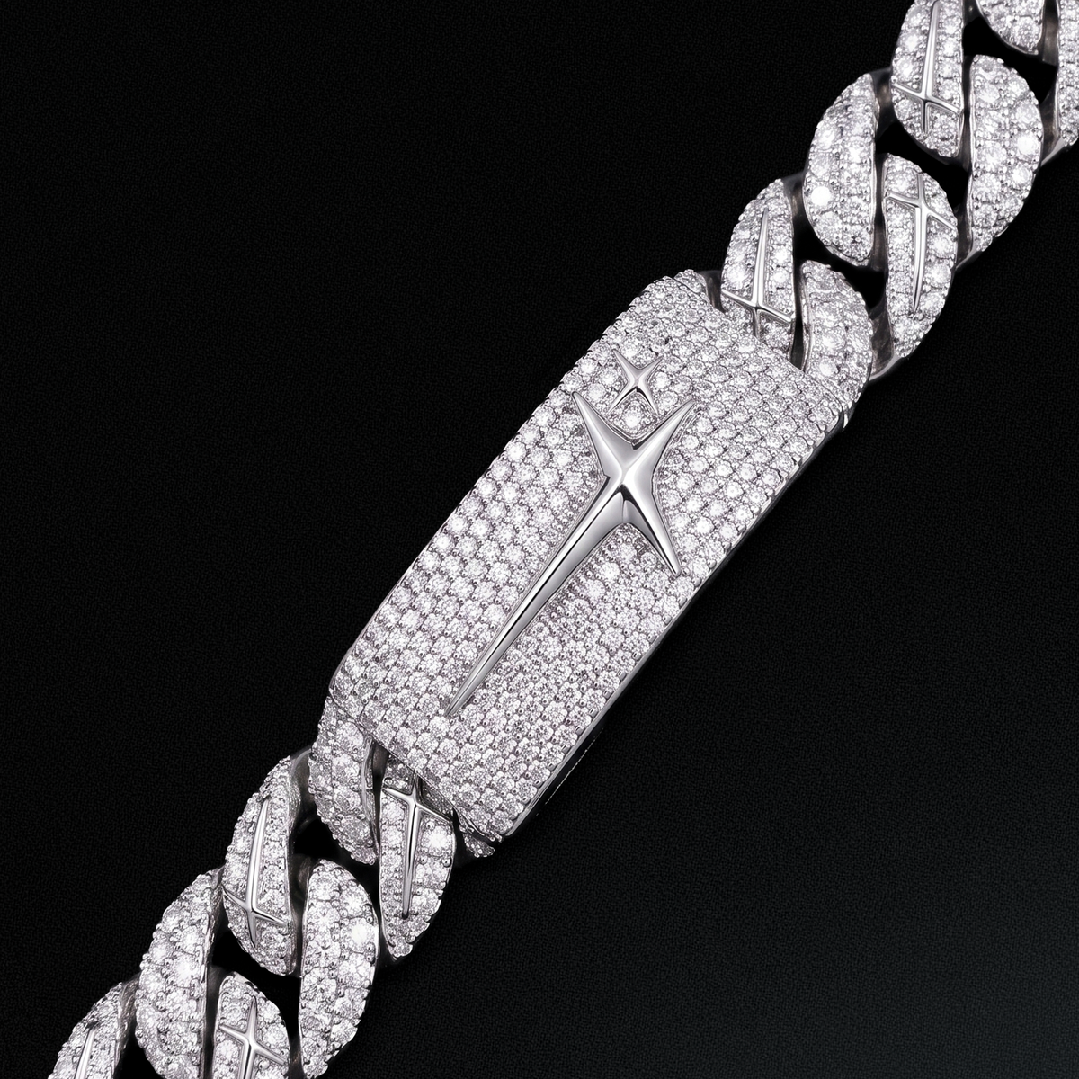 Iced Icon Cuban Link Plate Bracelet 15mm Silver