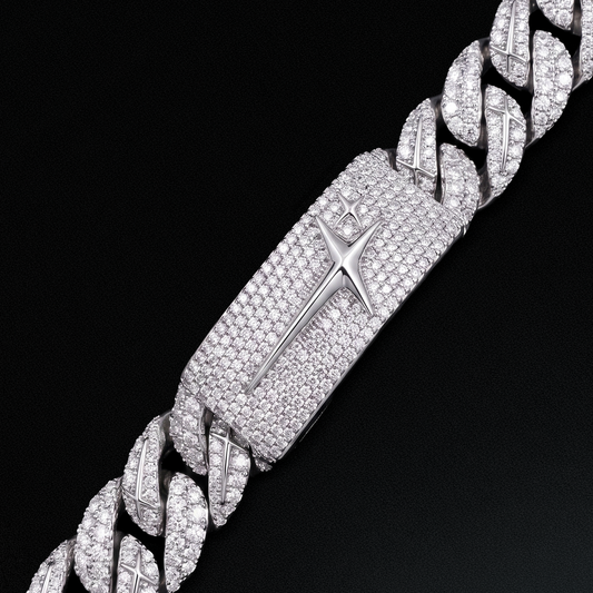 Iced Icon Cuban Link Plate Bracelet 15mm Silver