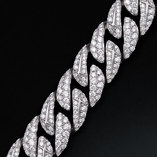 Iced Icon Cuban Link Plate Bracelet 15mm Silver