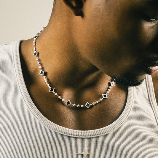 Silver Flower Tennis Chain - Black