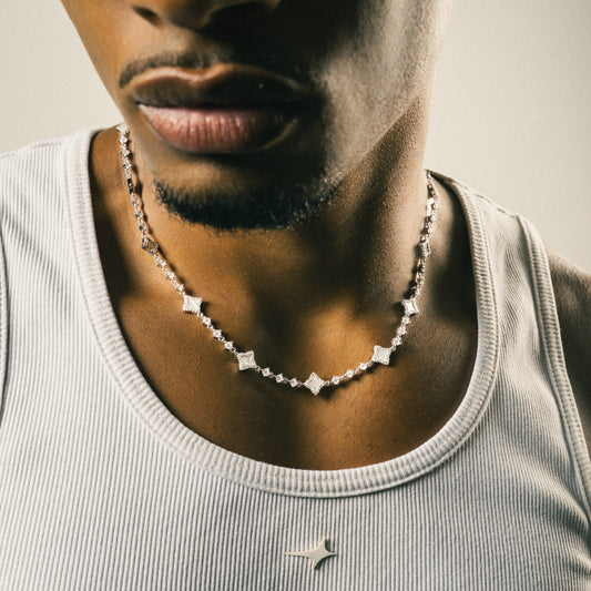 Silver Flower Tennis Chain - White
