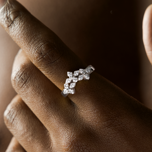 Iced triple crossed star ring - Argenté
