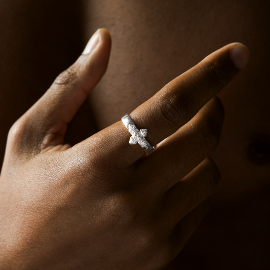 Iced crossed star ring - Argenté