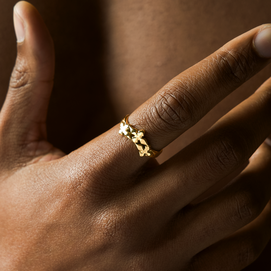 Triple crossed star ring - Doré