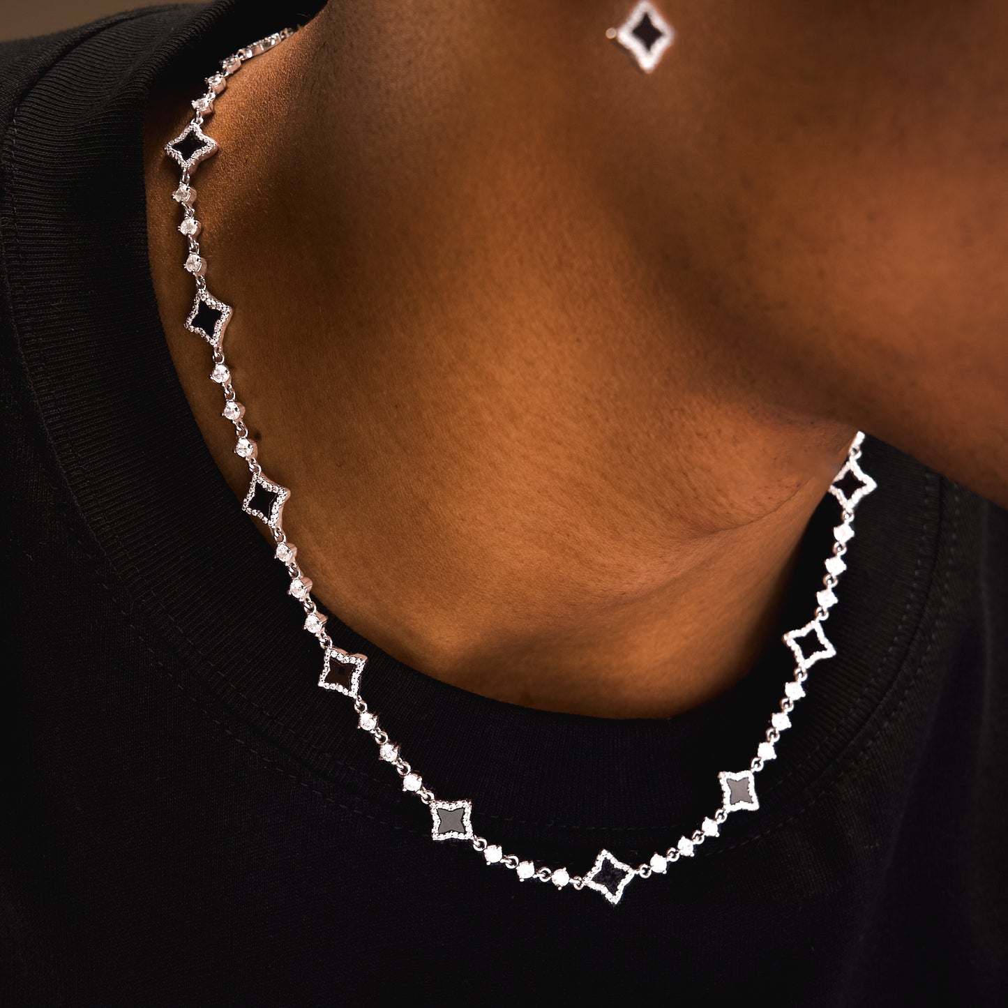 Silver Flower Tennis Chain - Black