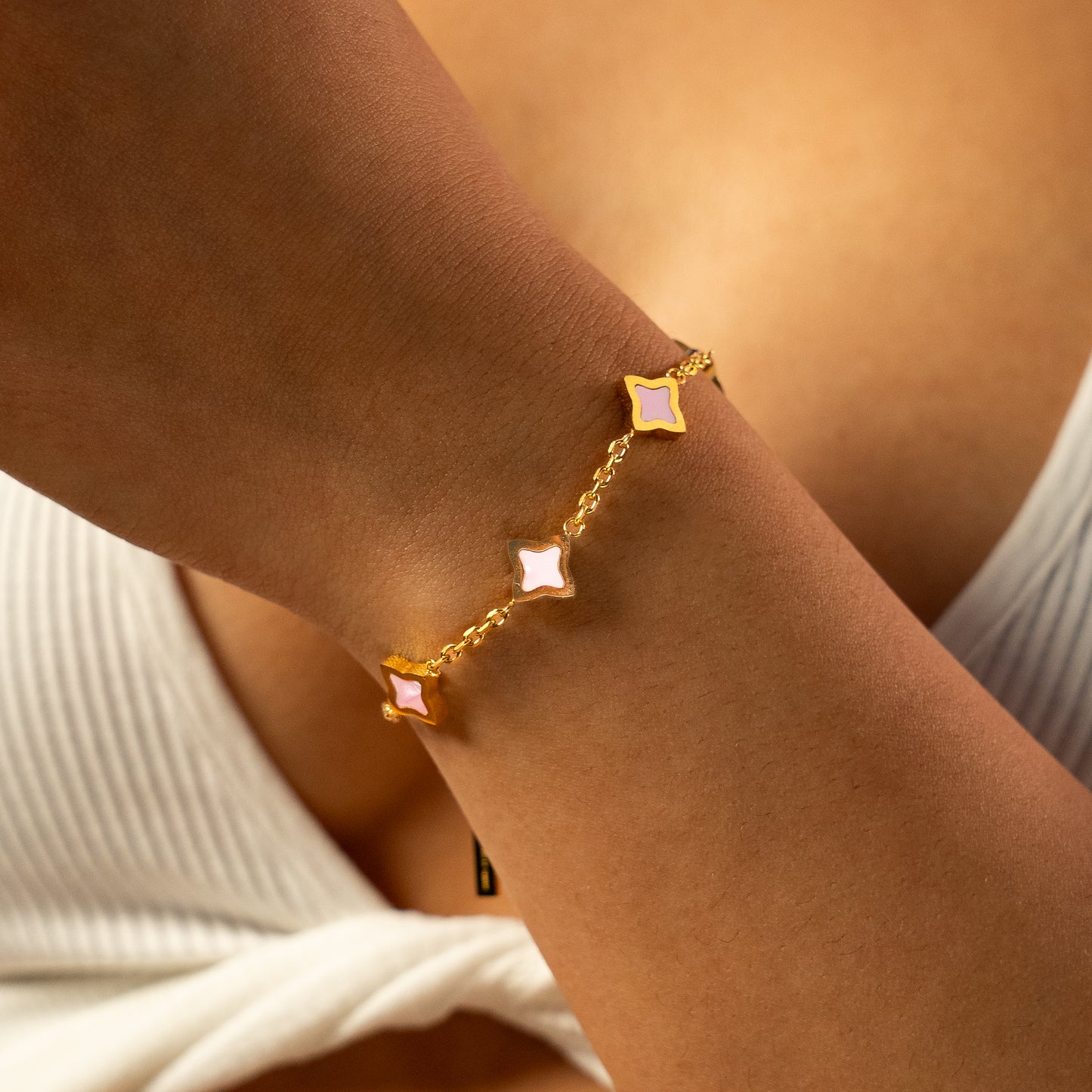 Bracelet Flower câble Doré - Motif Rose