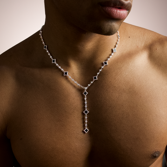 Lariat Flower Tennis Argenté - Motif Noir