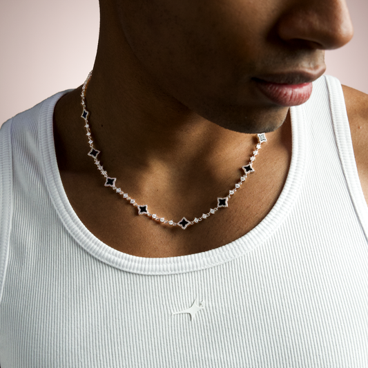 Chaîne Flower Tennis Argentée - Motif Noir