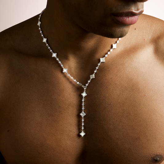 Lariat Flower Tennis Argenté - Motif Blanc