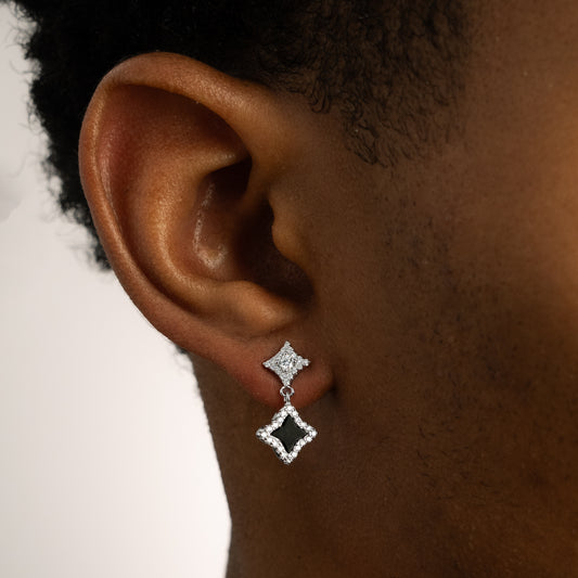 Stars & Flowers silver earrings - Black 