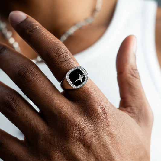 Iced Raw ring Silver - Black Pattern