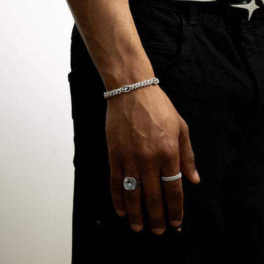 Bracelet Iced Cuban link Signature 5 mm Argenté