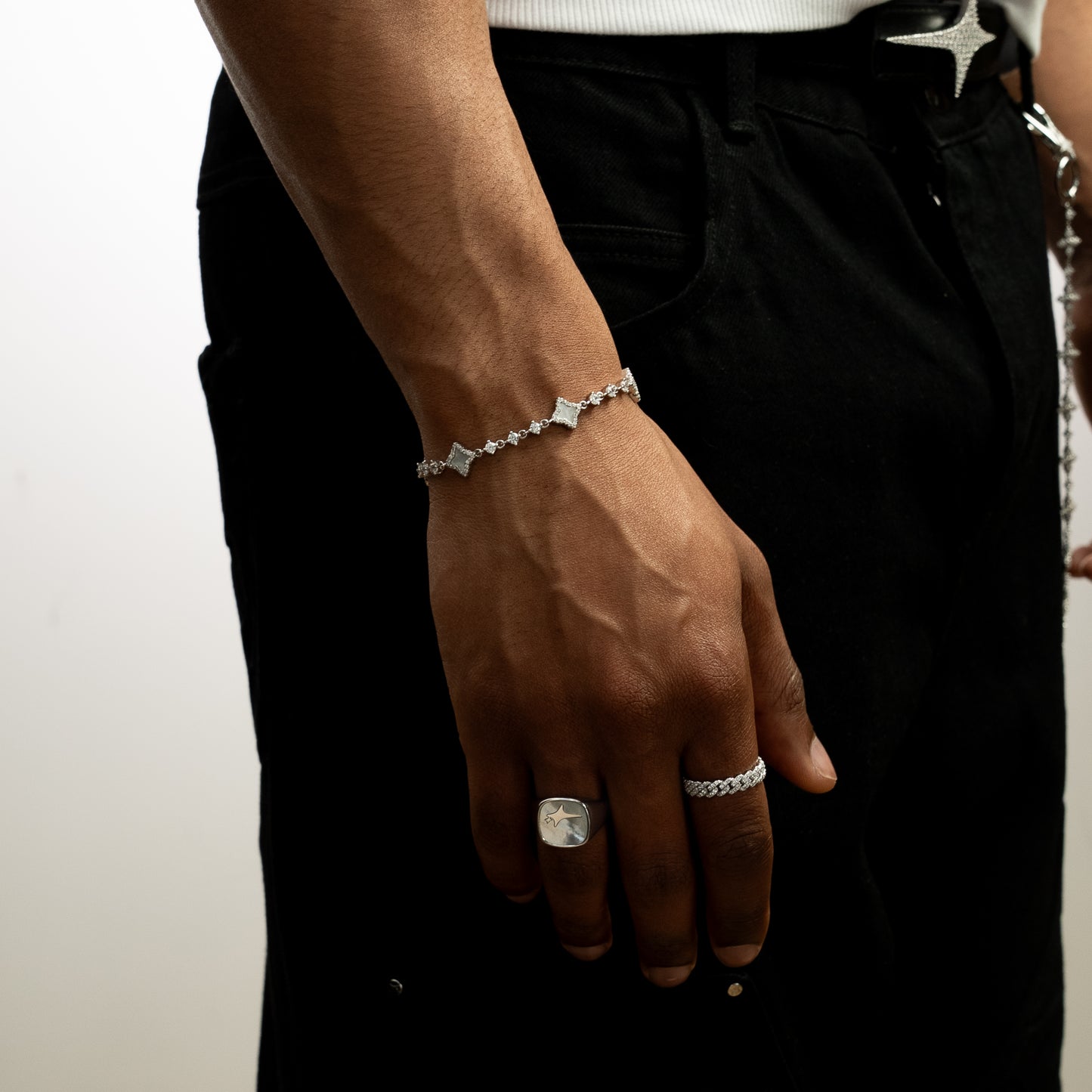 Silver Flower Tennis Bracelet - White