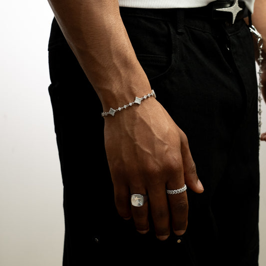 Bracelet Flower Tennis Argenté - Motif Blanc