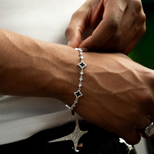 Bracelet Flower Tennis Argenté - Motif Noir