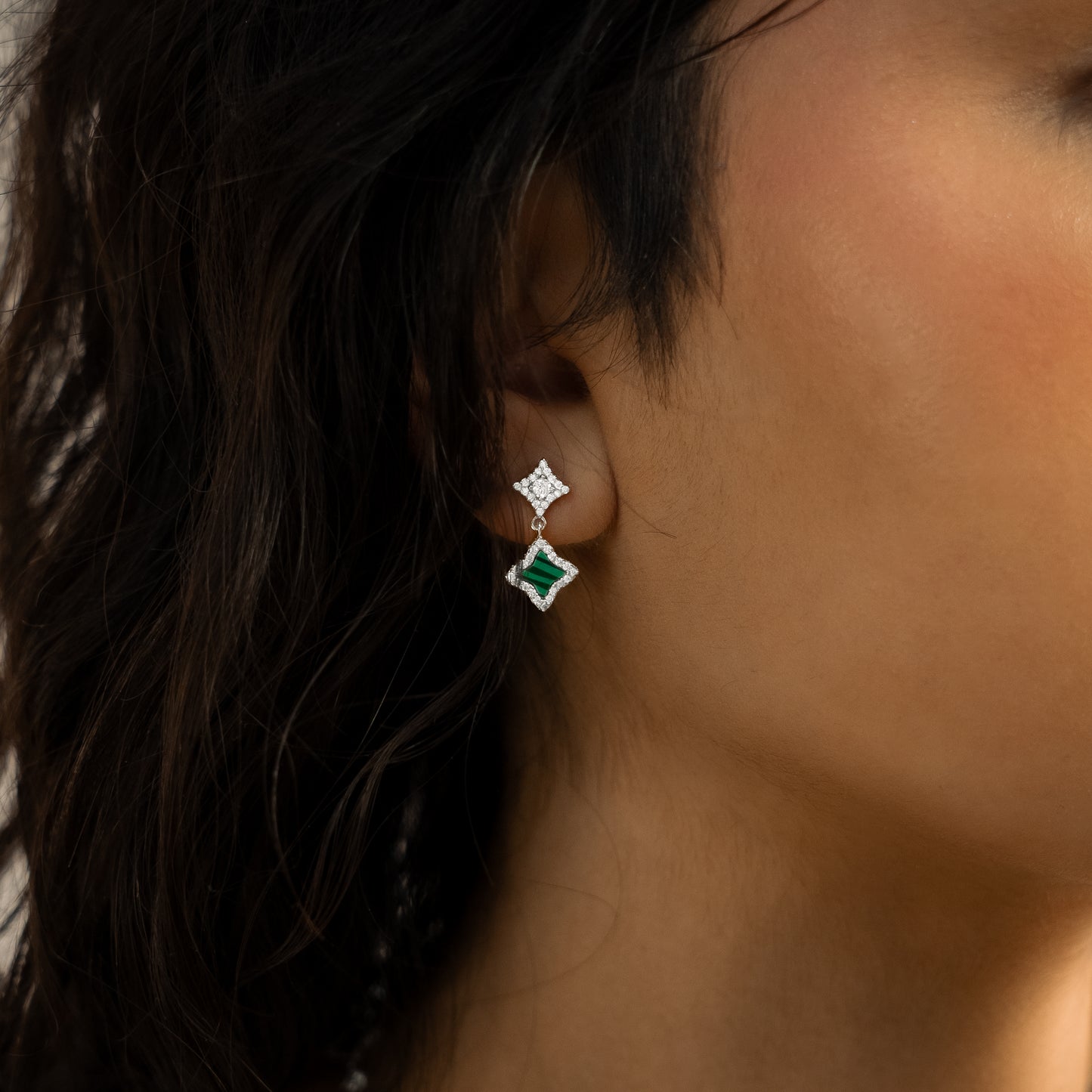 Stars & Flowers earrings argentées - Motif vert