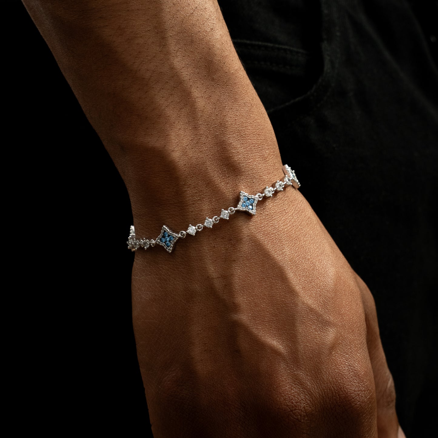Bracelet Flower Tennis Argenté - Pierres bleues