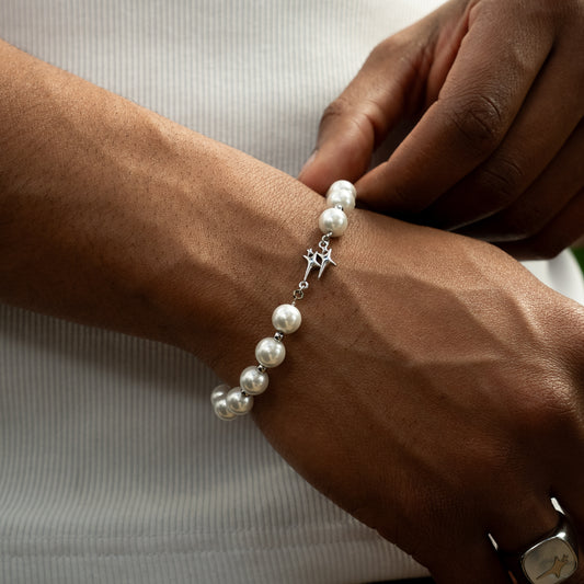 Pearl Double Stars Silver Bracelet