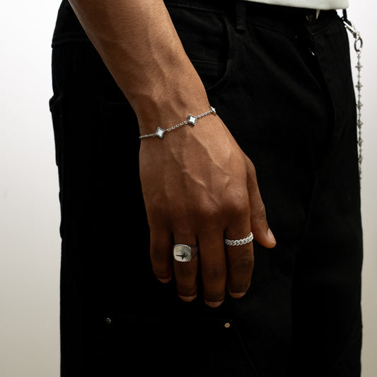 Bracelet Flower câble Argenté - Motif Blanc