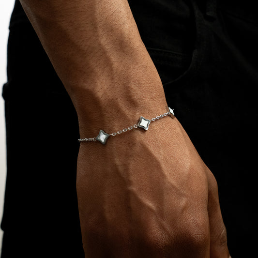 Bracelet Flower câble Argenté - Motif Blanc