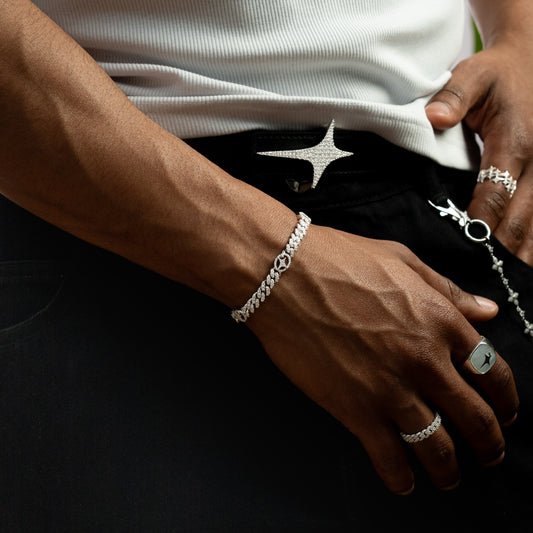 Bracelet Iced Cuban link Signature 5 mm Argenté