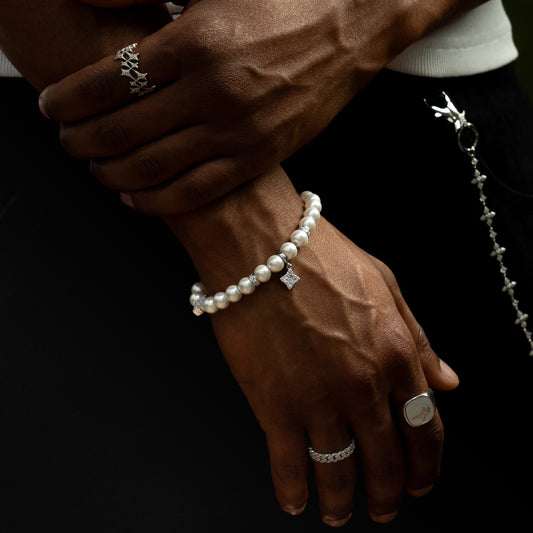 Bracelet Flower Pearl Argenté - Pierres Blanches