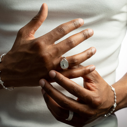 Iced Raw Ring Silver - White Pattern