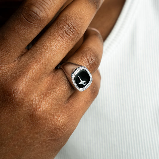 Iced Raw ring Silver - Black Pattern
