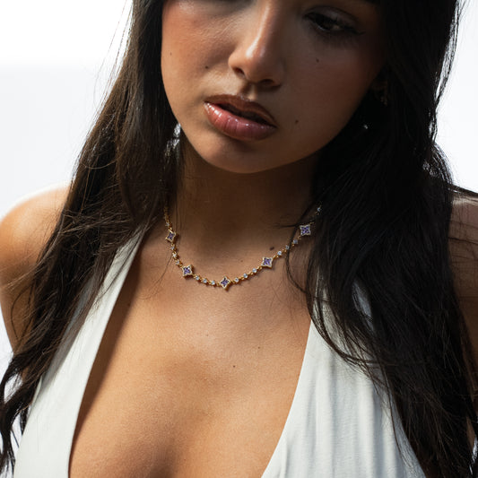 Chaîne Flower Tennis Dorée - Pierres violettes