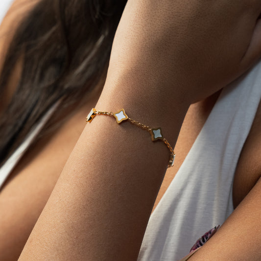 Bracelet Flower câble Doré - Motif Blanc