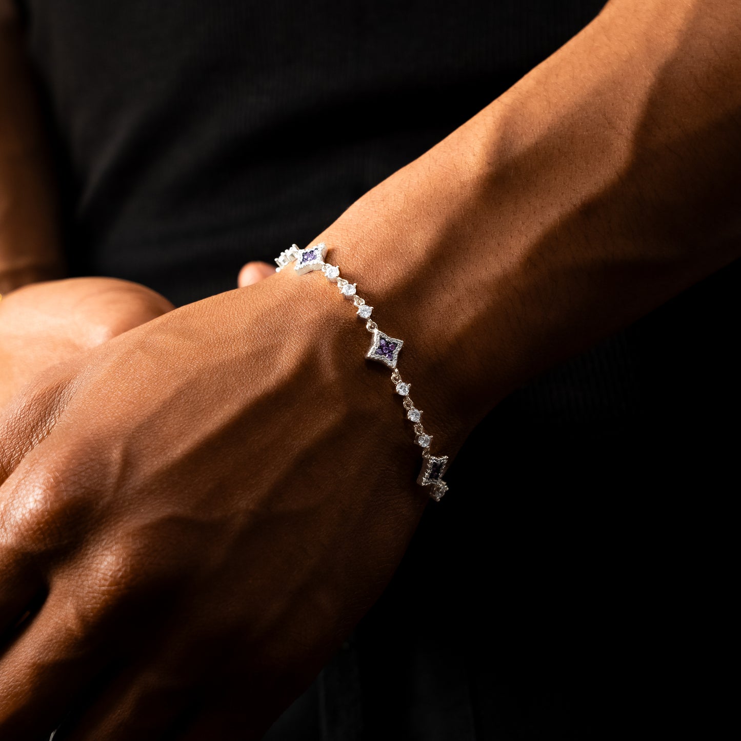 Bracelet Flower Tennis Argenté - Pierres violettes