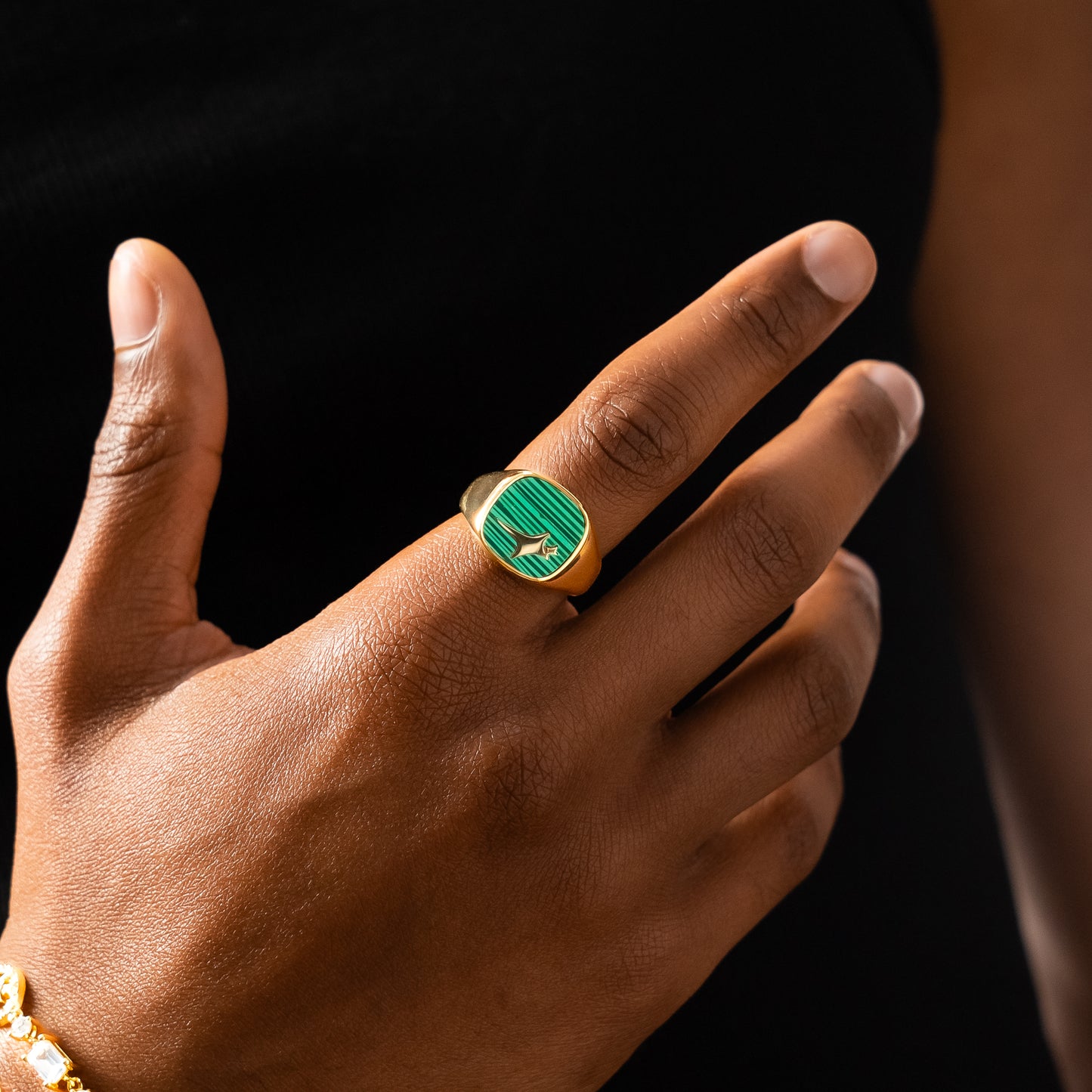 Raw Ring Doré - Motif Vert
