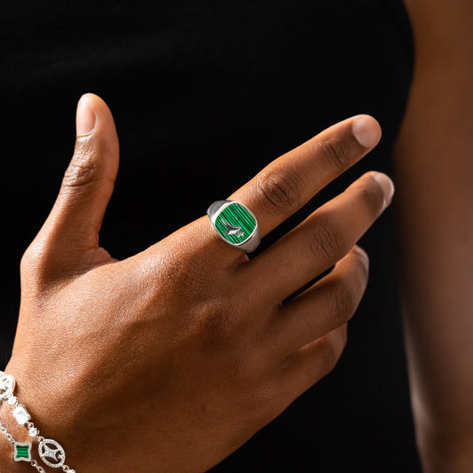 Raw Ring Argentée - Motif Vert