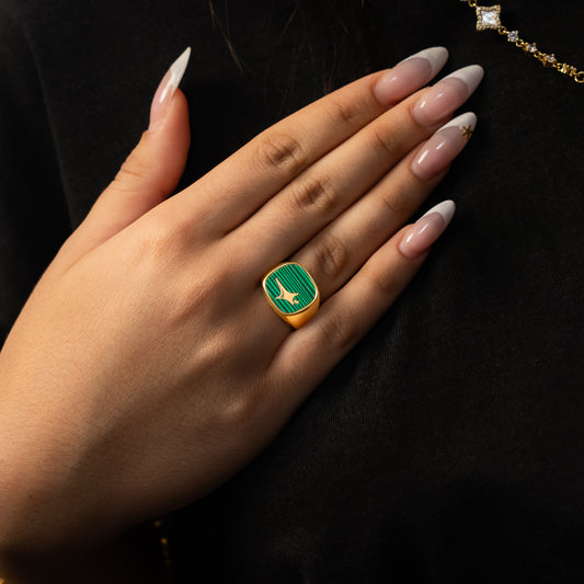Raw Ring Dorée - Motif Vert