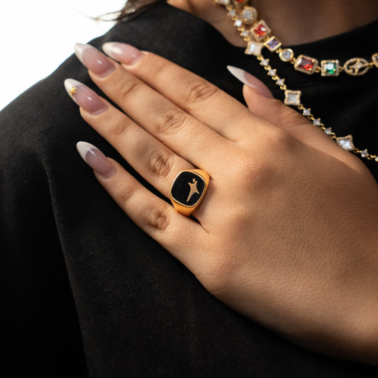 Raw Ring Dorée - Motif Noir