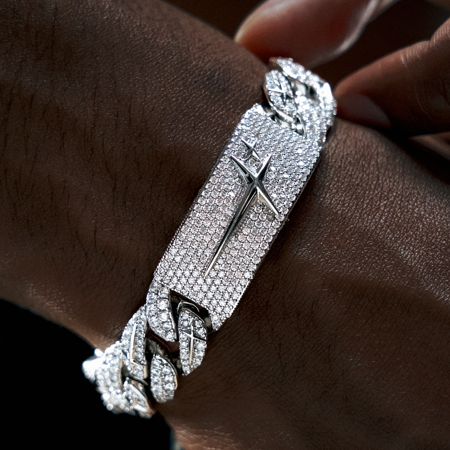 Bracelet Iced Icon Cuban link Plate 15mm Argenté