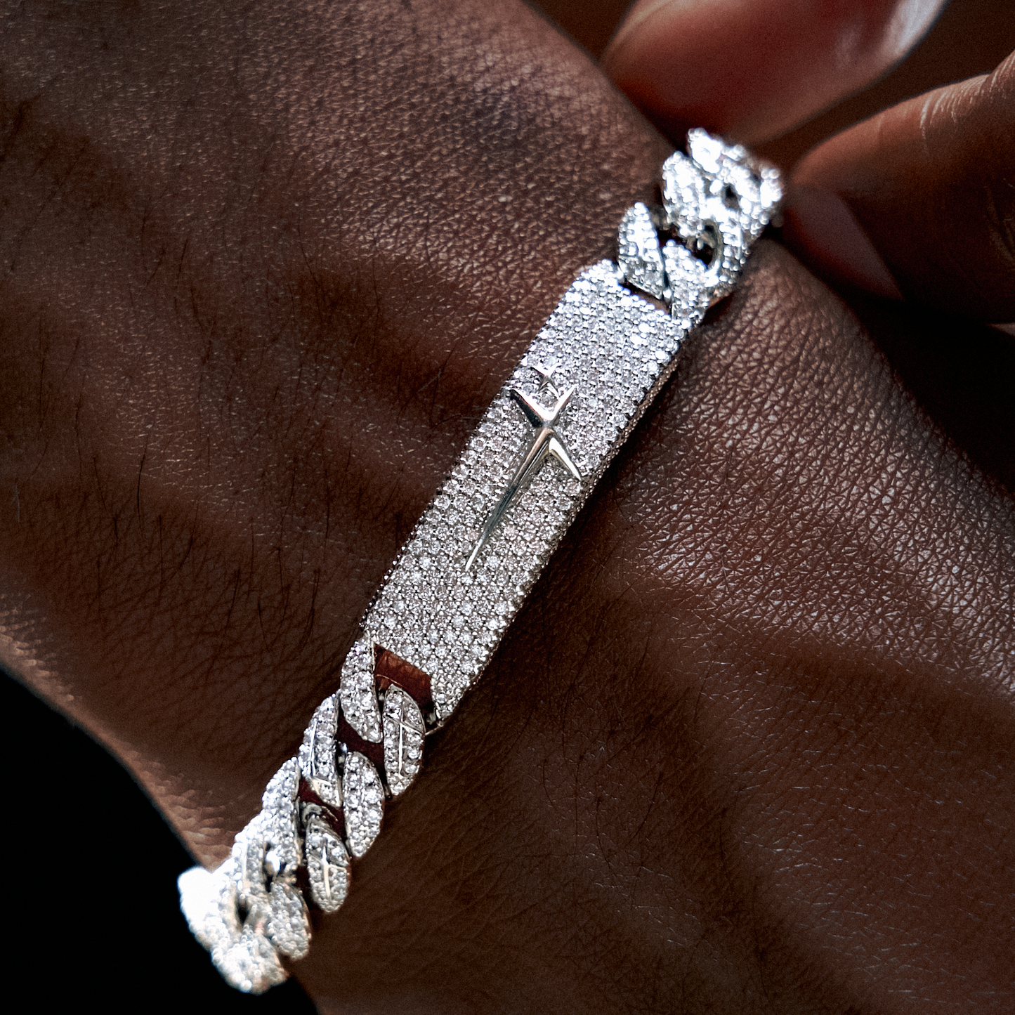 Bracelet Iced Icon Cuban link Plate 8mm Argenté