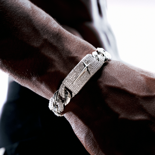 Bracelet Iced Icon Cuban link Plate 15mm 1/2 Argenté