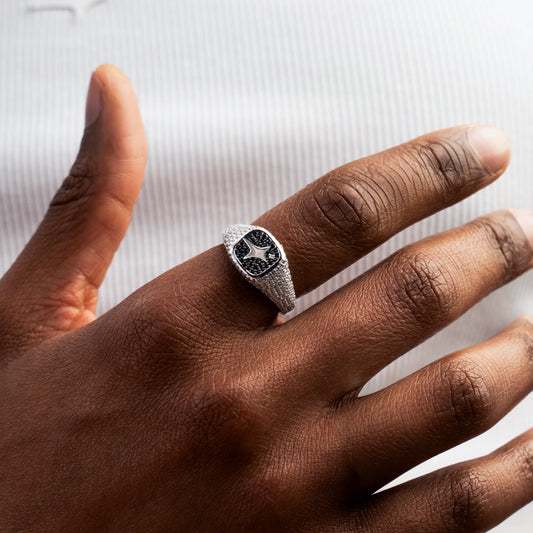 Iced Square signet ring silver