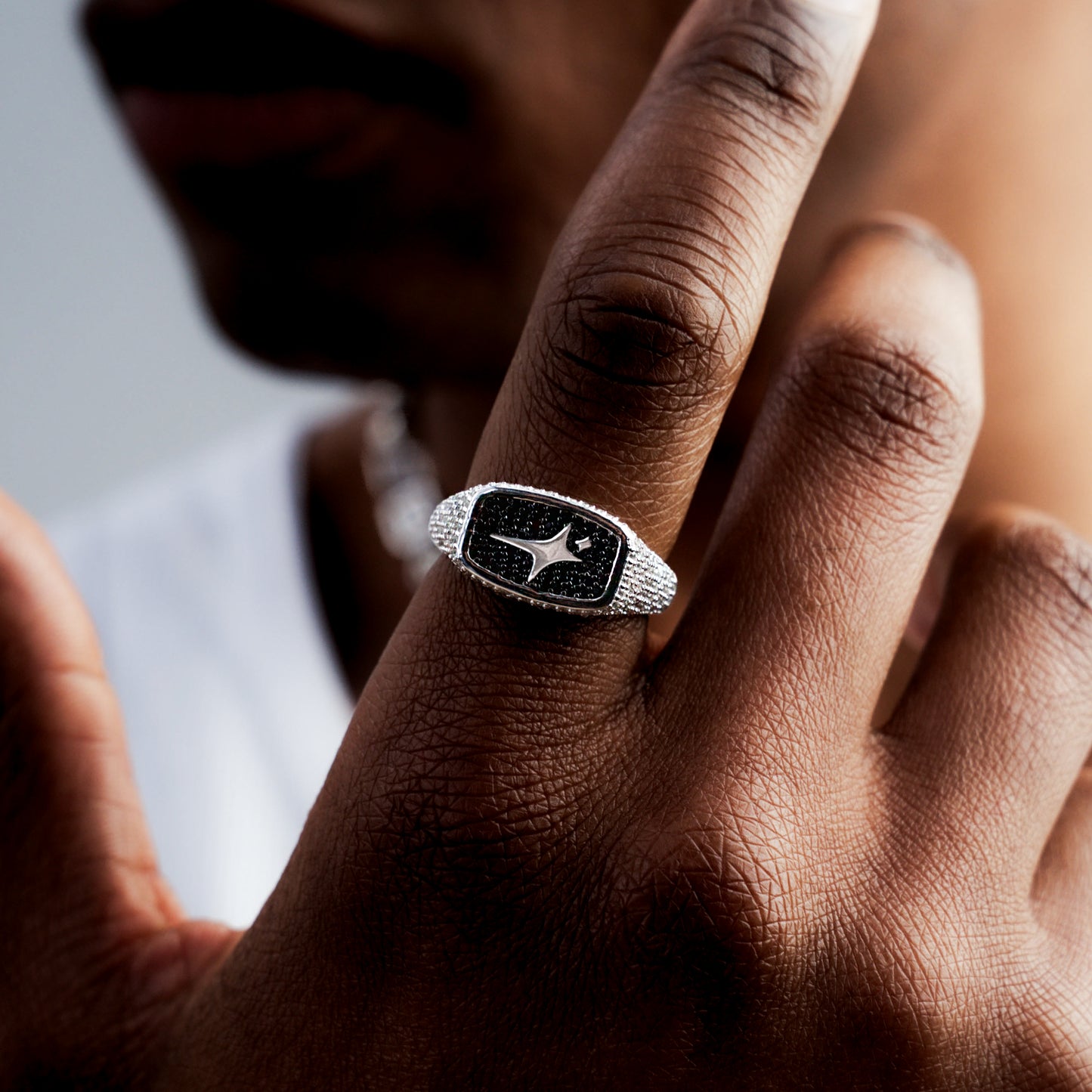 Iced Rectangle signet ring argentée