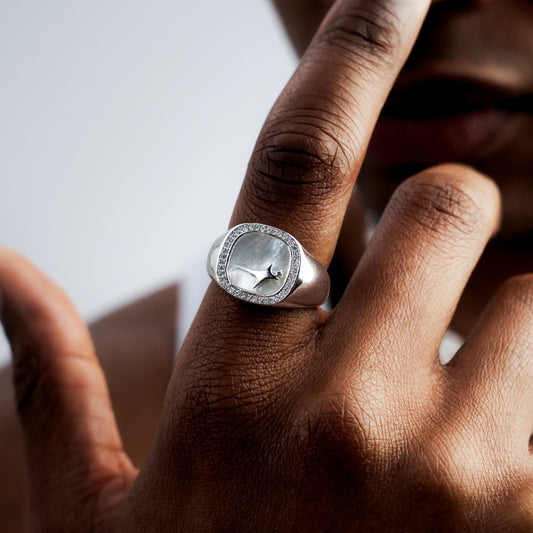 Iced Raw Ring Silver - White Pattern