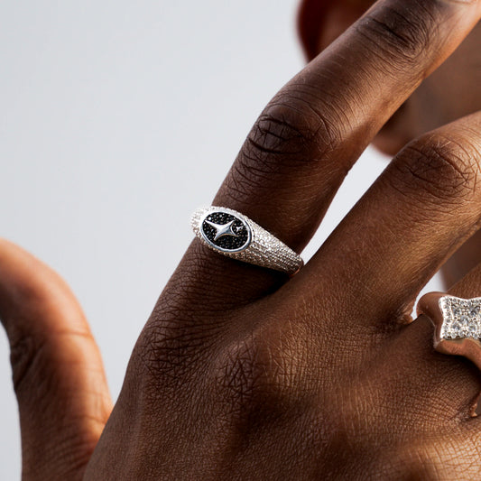 Iced Oval signet ring silver