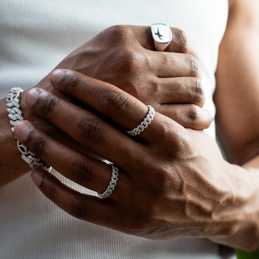 Slim Iced Cuban Link Ring Silver