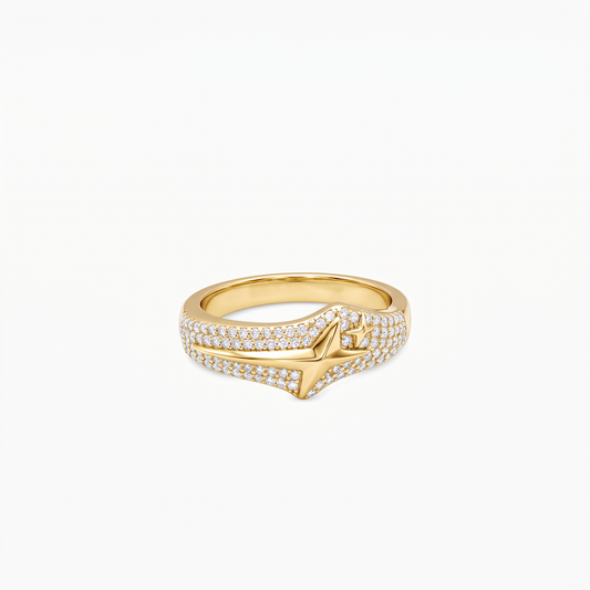 Iced Signature ring V2 - Argent 925 / Dorure Or jaune & Moissanite VVS