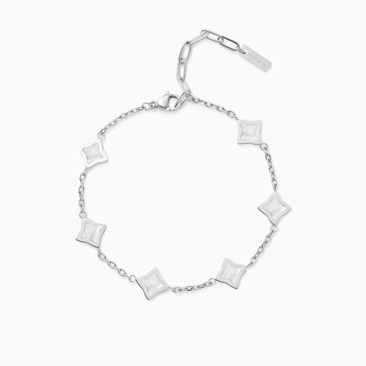 Bracelet Flower câble Argenté - Motif Blanc