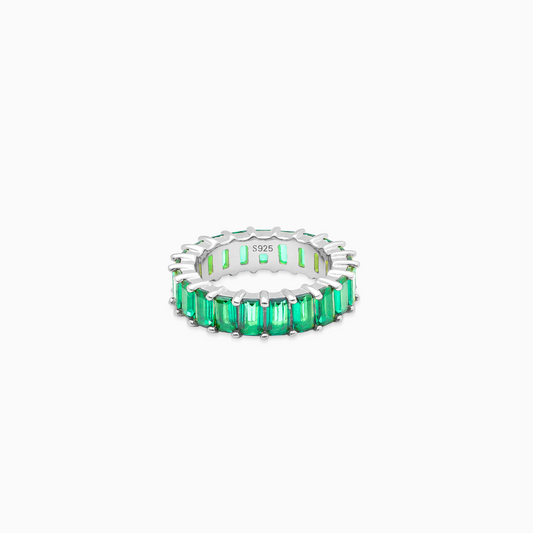 Baguette eternity ring silver - Green