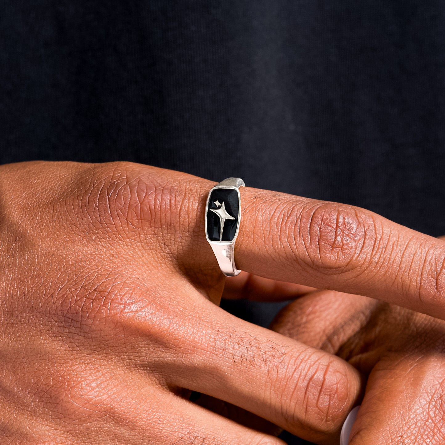 Signature Rectangle signet ring argentée