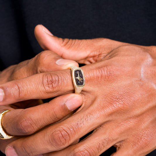 Iced Rectangle signet ring gold