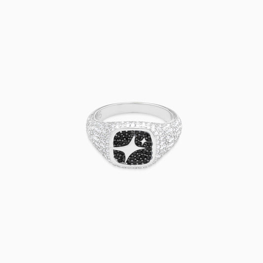 Iced Square signet ring silver