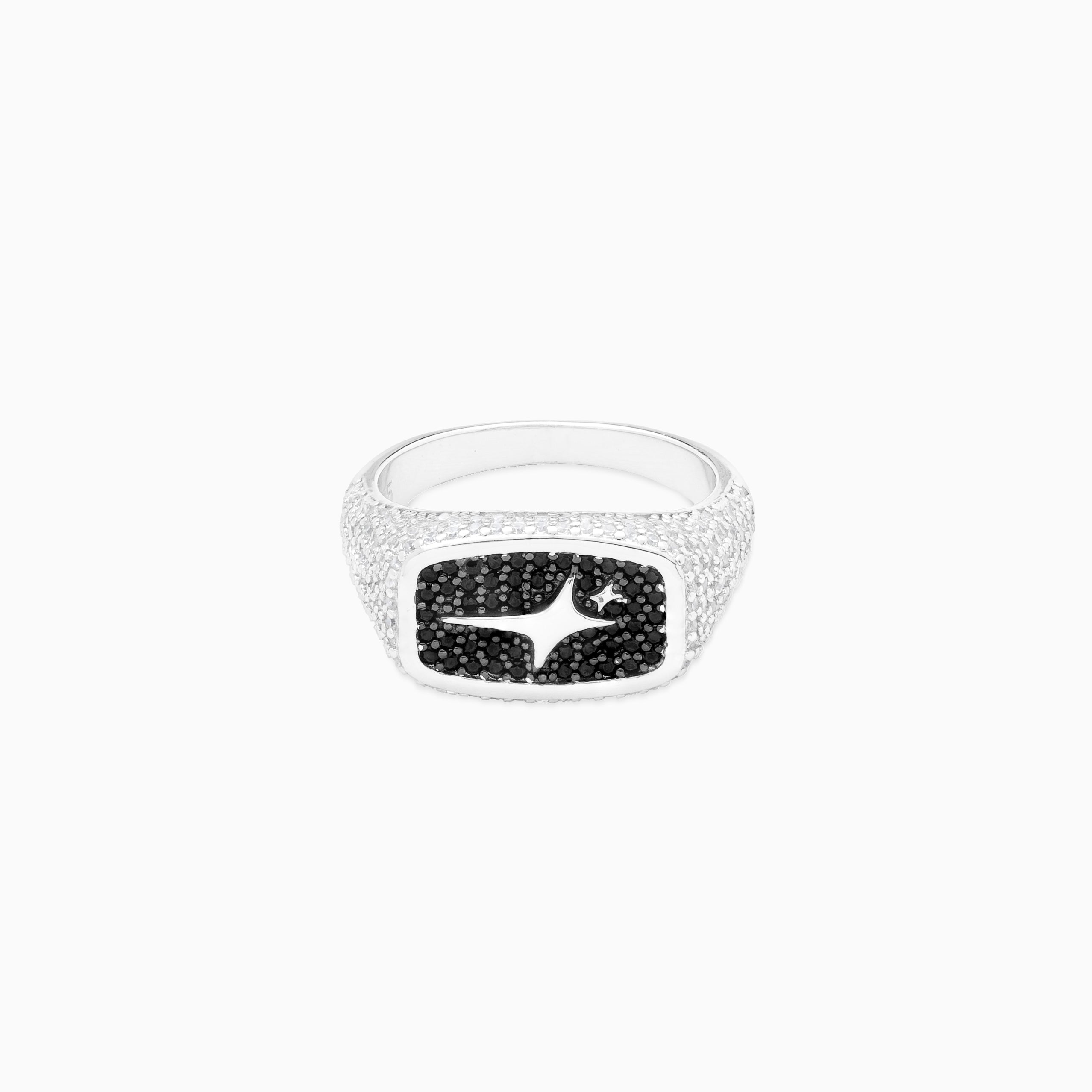 Iced Rectangle signet ring argentée – Make it shine